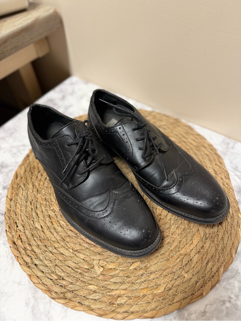 Alpine Swiss Black Leather Wingtip Oxfords